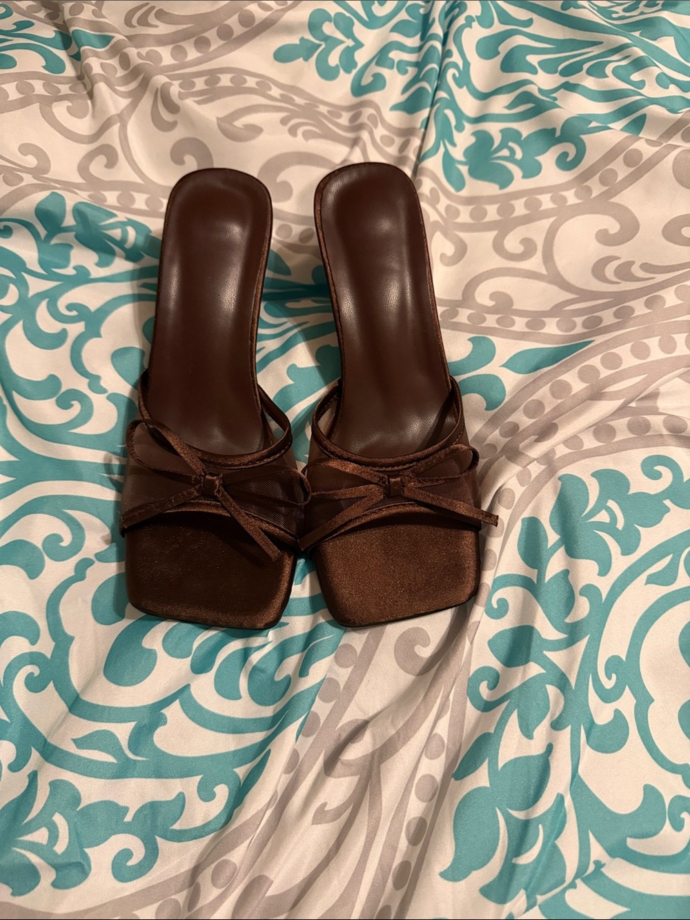 Brown Knot-Front Slip-On Mules